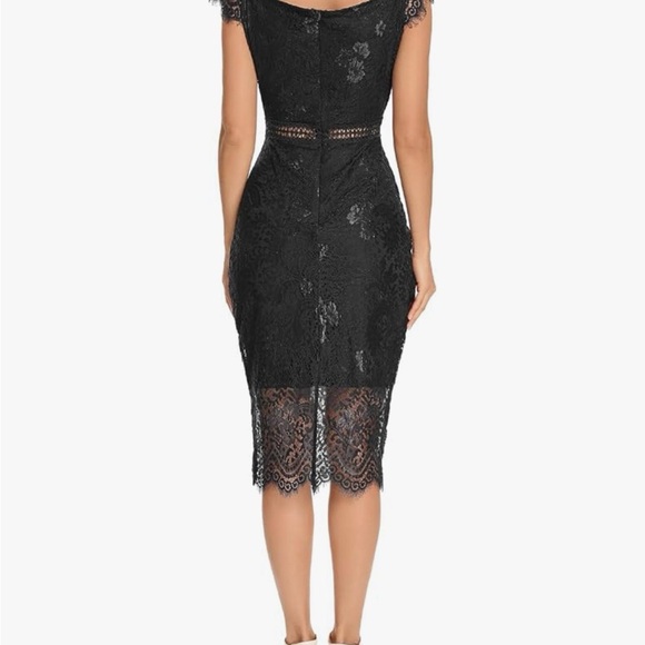 Chic Off-Shoulder Black Lace Midi Dress - Picture 3 of 5